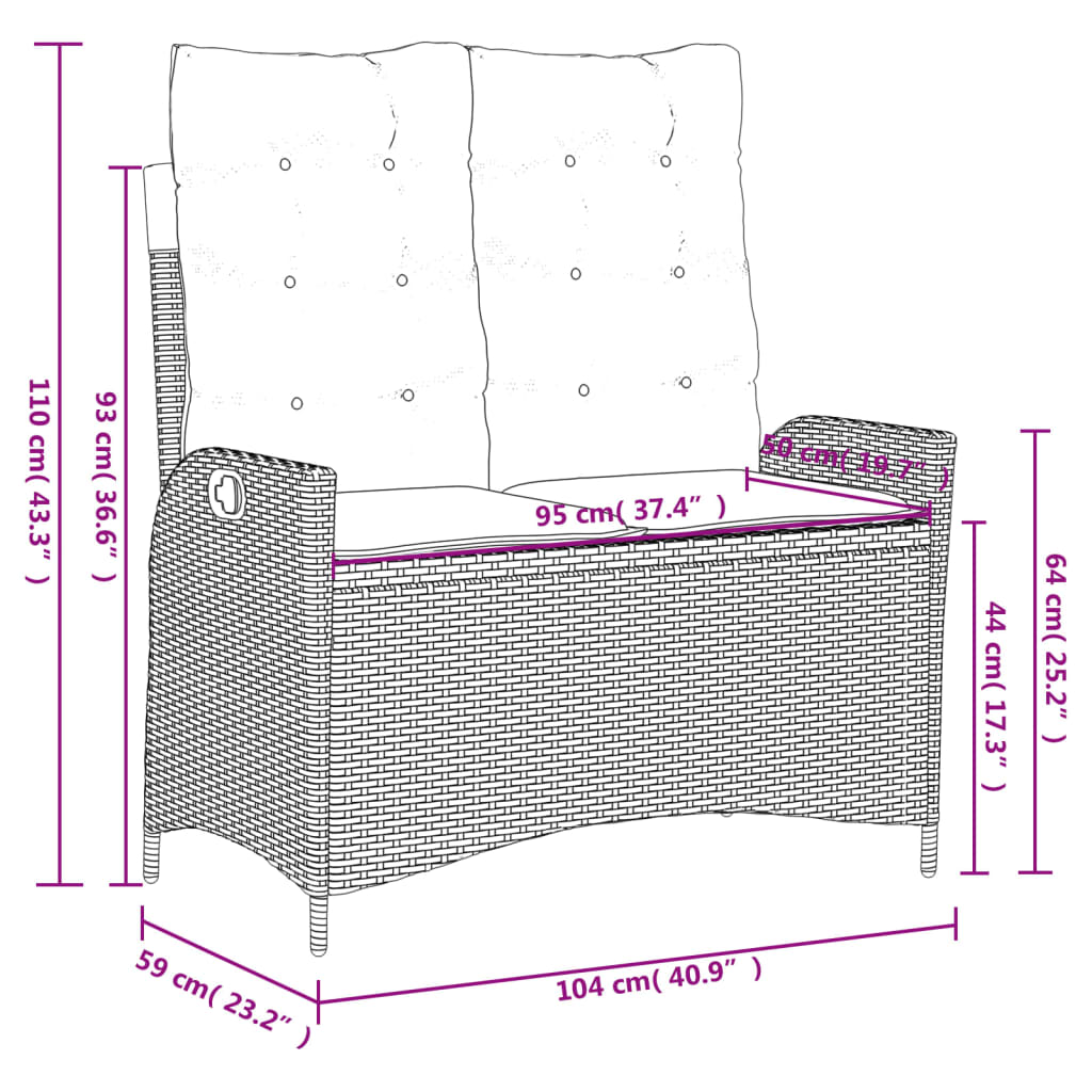 2-Delige Tuinset Met Kussens Poly Rattan Zwart