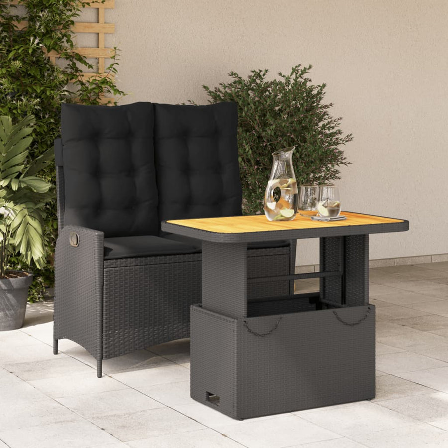 2-Delige Tuinset Met Kussens Poly Rattan Zwart