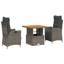 3-delige Tuinset met kussens poly rattan grijs