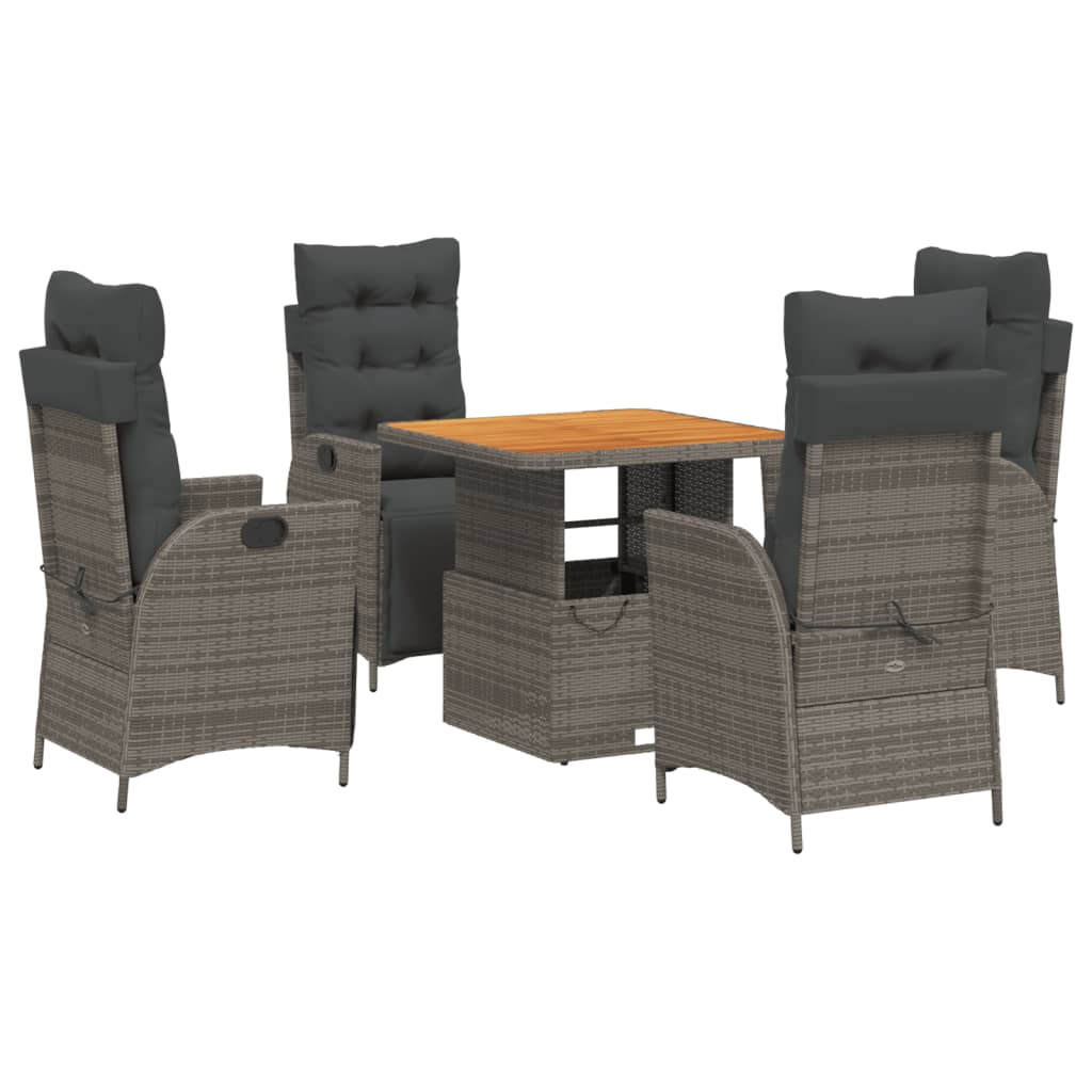 5-delige Tuinset met kussens poly rattan grijs