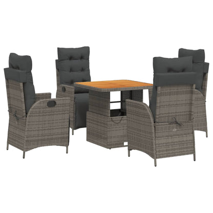 5-delige Tuinset met kussens poly rattan grijs