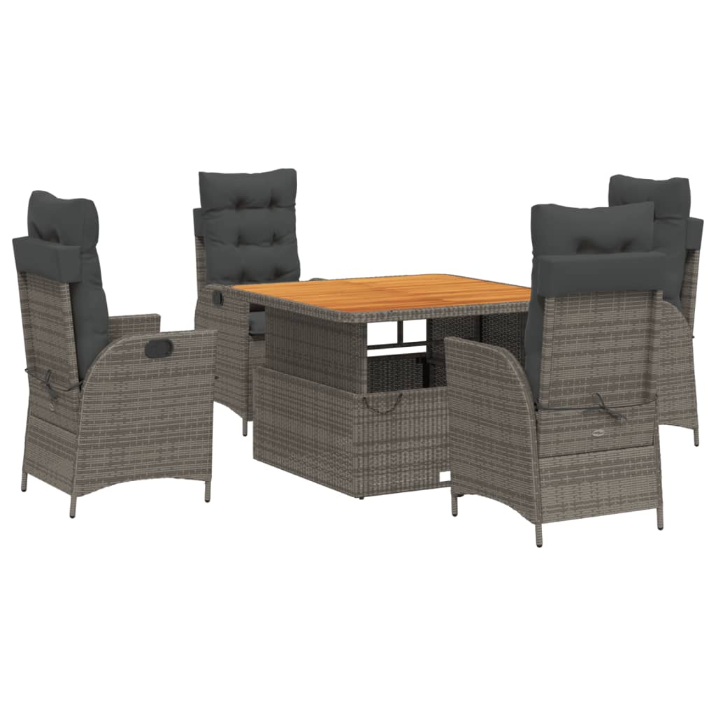 5-delige Tuinset met kussens poly rattan grijs