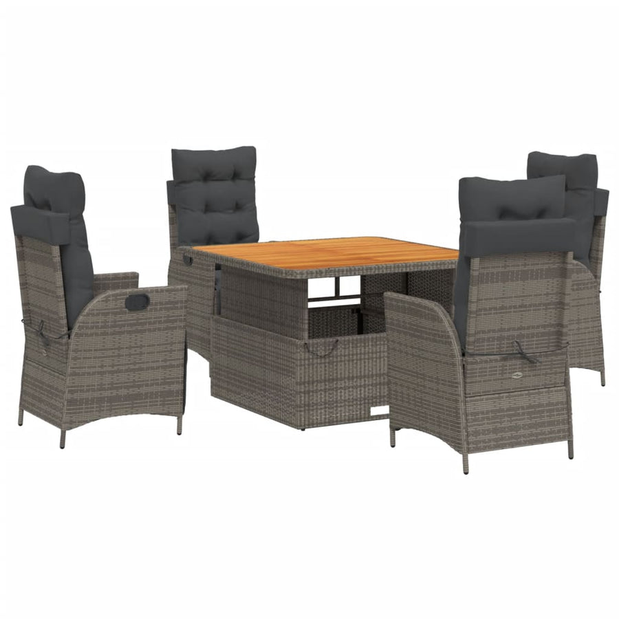 5-delige Tuinset met kussens poly rattan grijs