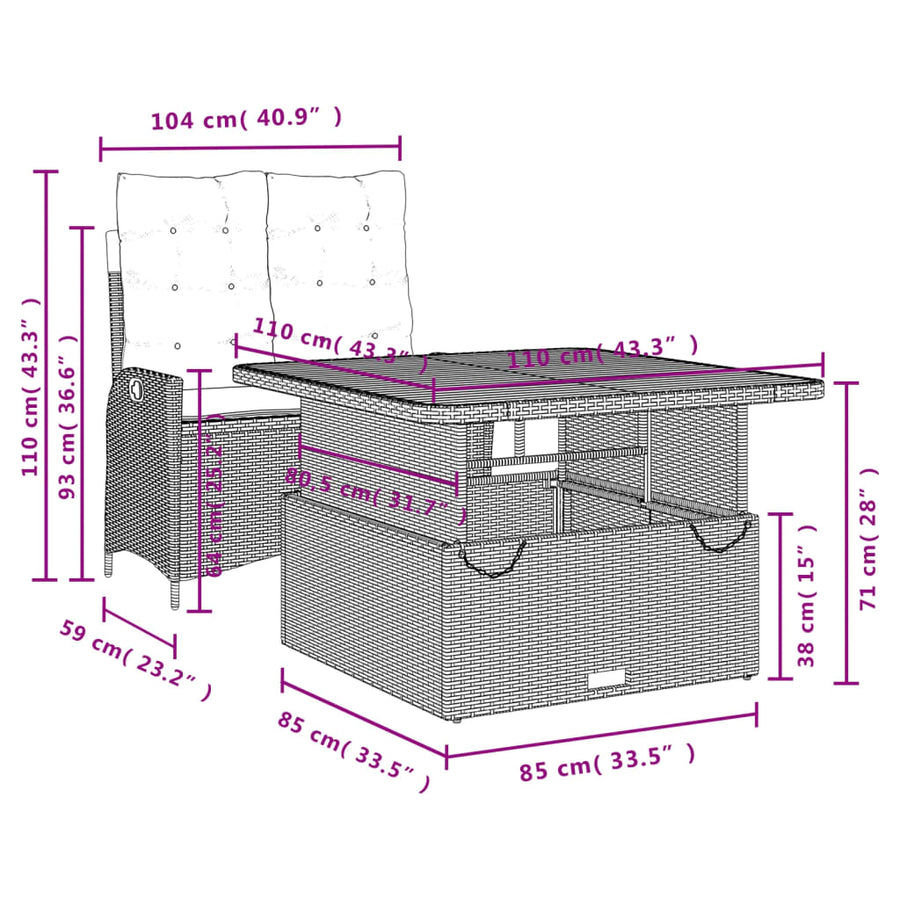 2-Delige Tuinset Met Kussens Poly Rattan Grijs