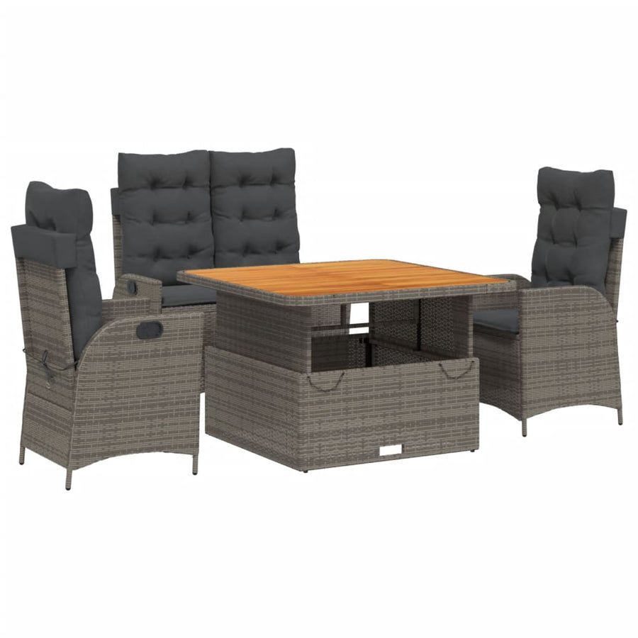 4-delige Tuinset met kussens poly rattan grijs
