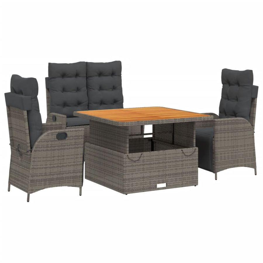 4-delige Tuinset met kussens poly rattan grijs
