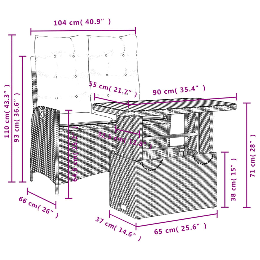 2-Delige Tuinset Met Kussens Poly Rattan Grijs