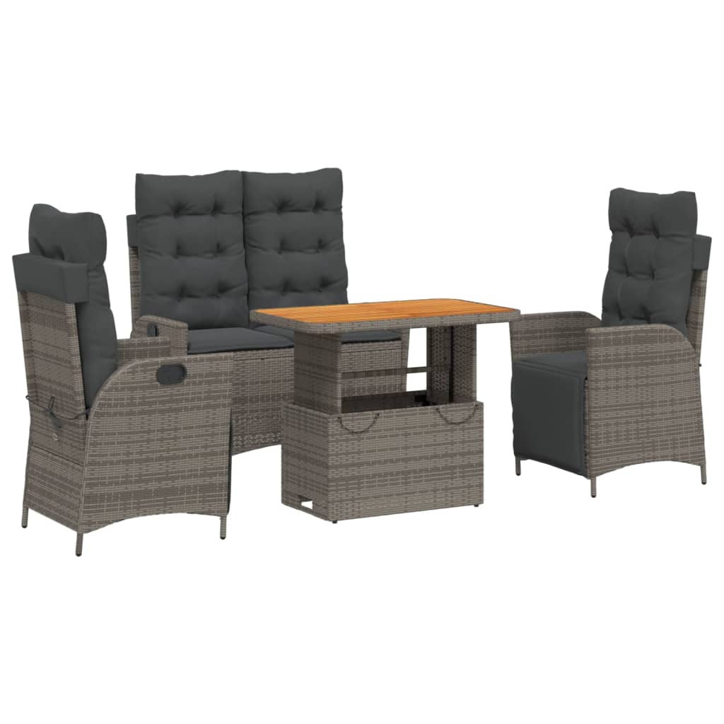 4-delige Tuinset met kussens poly rattan grijs