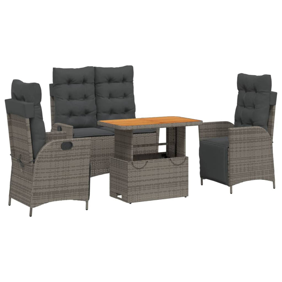 4-delige Tuinset met kussens poly rattan grijs