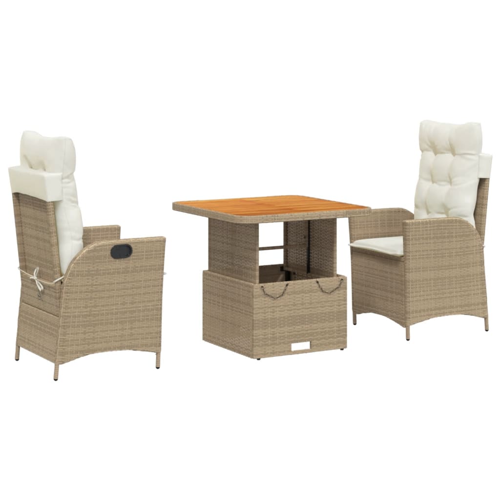 3-delige Tuinset met kussens poly rattan beige