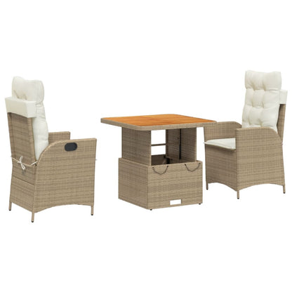 3-delige Tuinset met kussens poly rattan beige