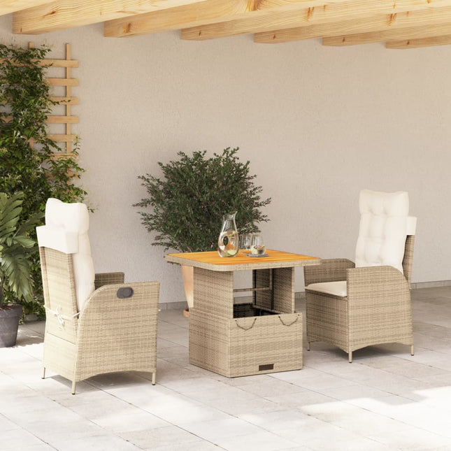 3-delige Tuinset met kussens poly rattan beige