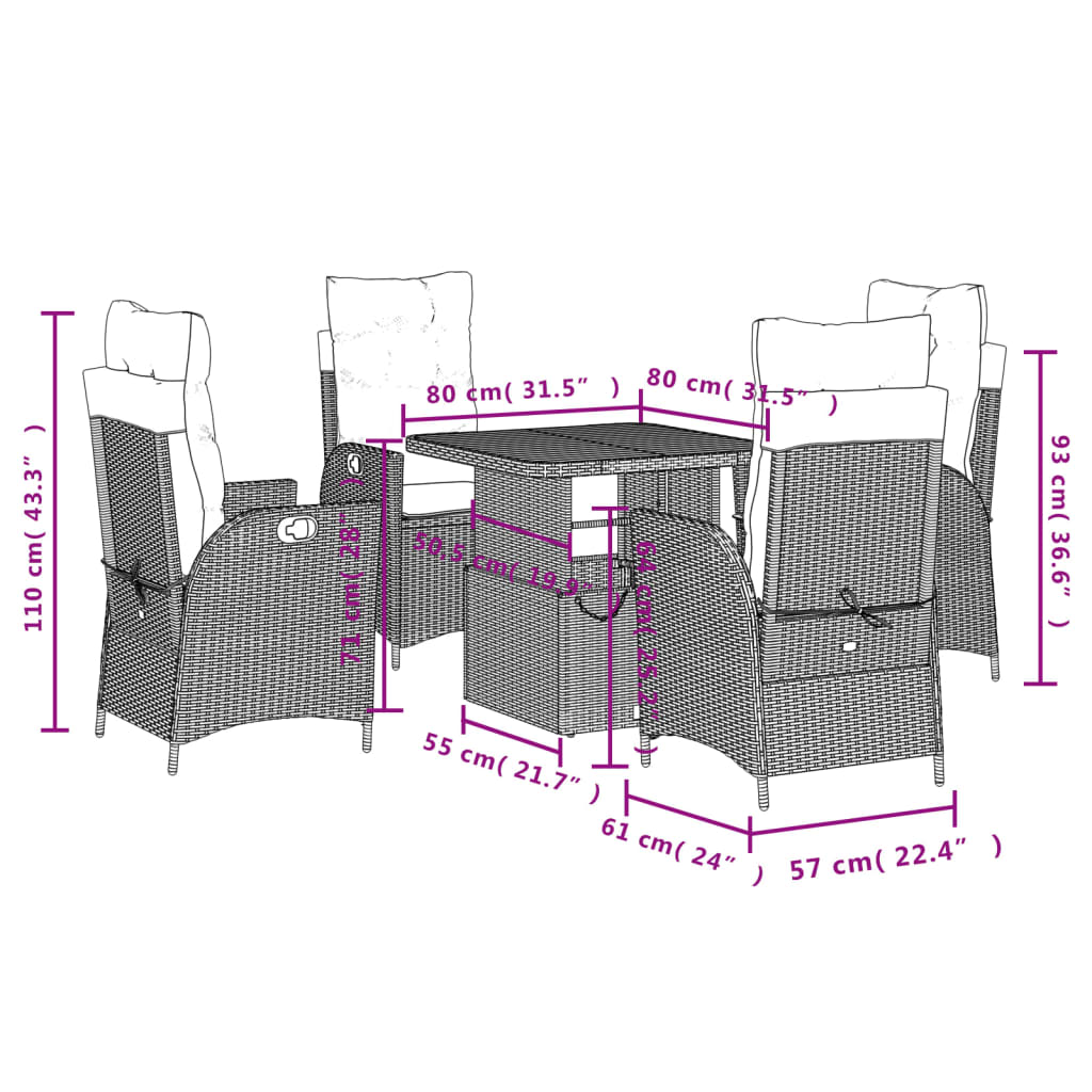 5-delige Tuinset met kussens poly rattan beige