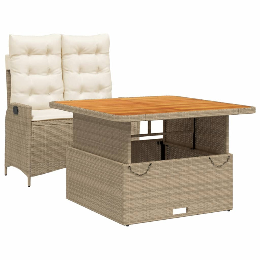 2-Delige Tuinset Met Kussens Poly Rattan Beige