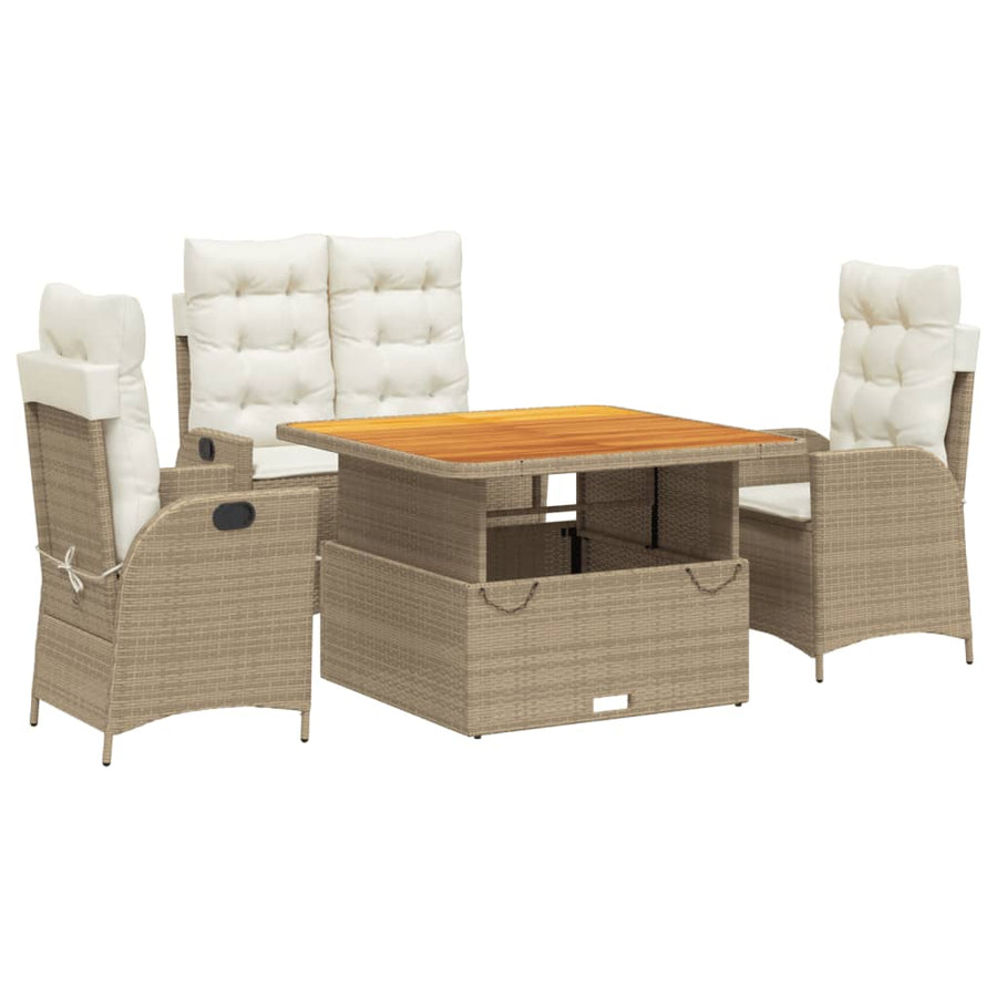 4-delige Tuinset met kussens poly rattan beige