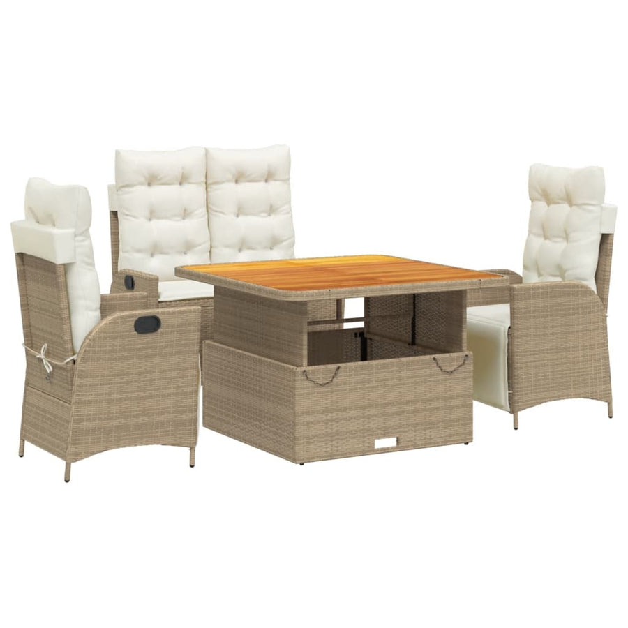 4-delige Tuinset met kussens poly rattan beige