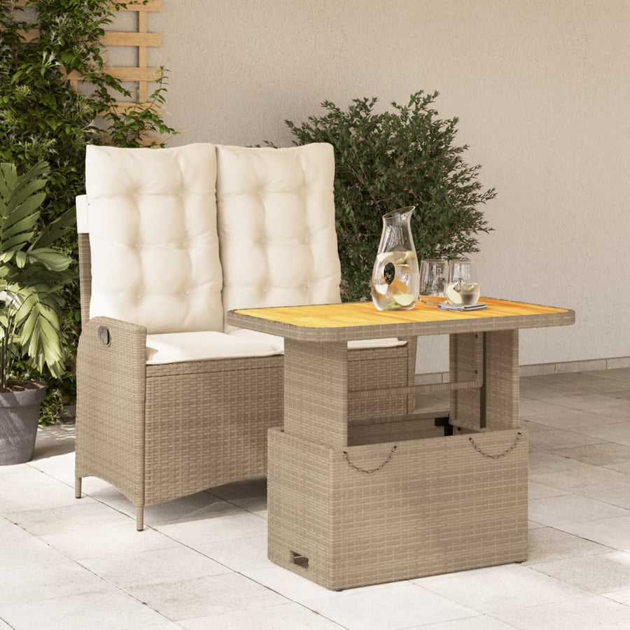 2-Delige Tuinset Met Kussens Poly Rattan Beige