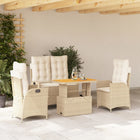 4-delige Tuinset met kussens poly rattan beige