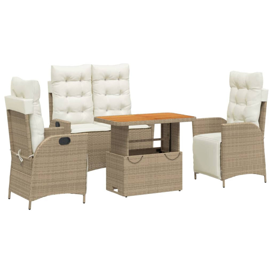 4-delige Tuinset met kussens poly rattan beige