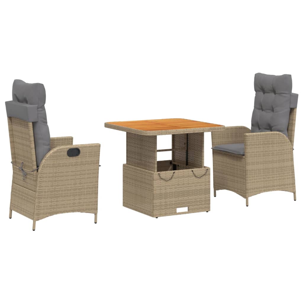 3-delige Tuinset met kussens poly rattan beige