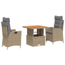 3-delige Tuinset met kussens poly rattan beige