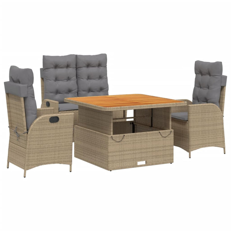 4-delige Tuinset met kussens poly rattan beige