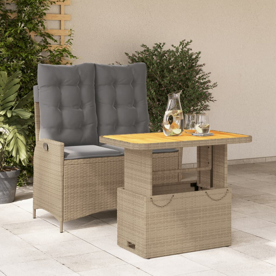 2-Delige Tuinset Met Kussens Poly Rattan Beige