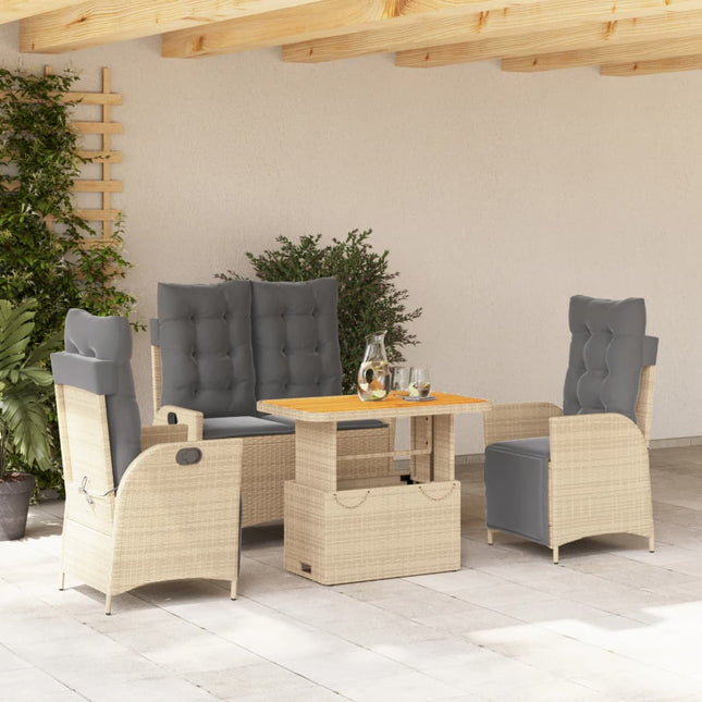 4-delige Tuinset met kussens poly rattan beige