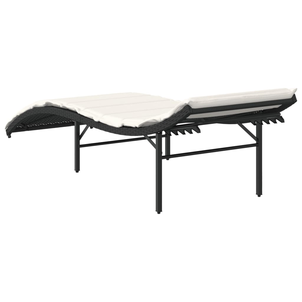 Ligbedden 2 st met kussens poly rattan zwart