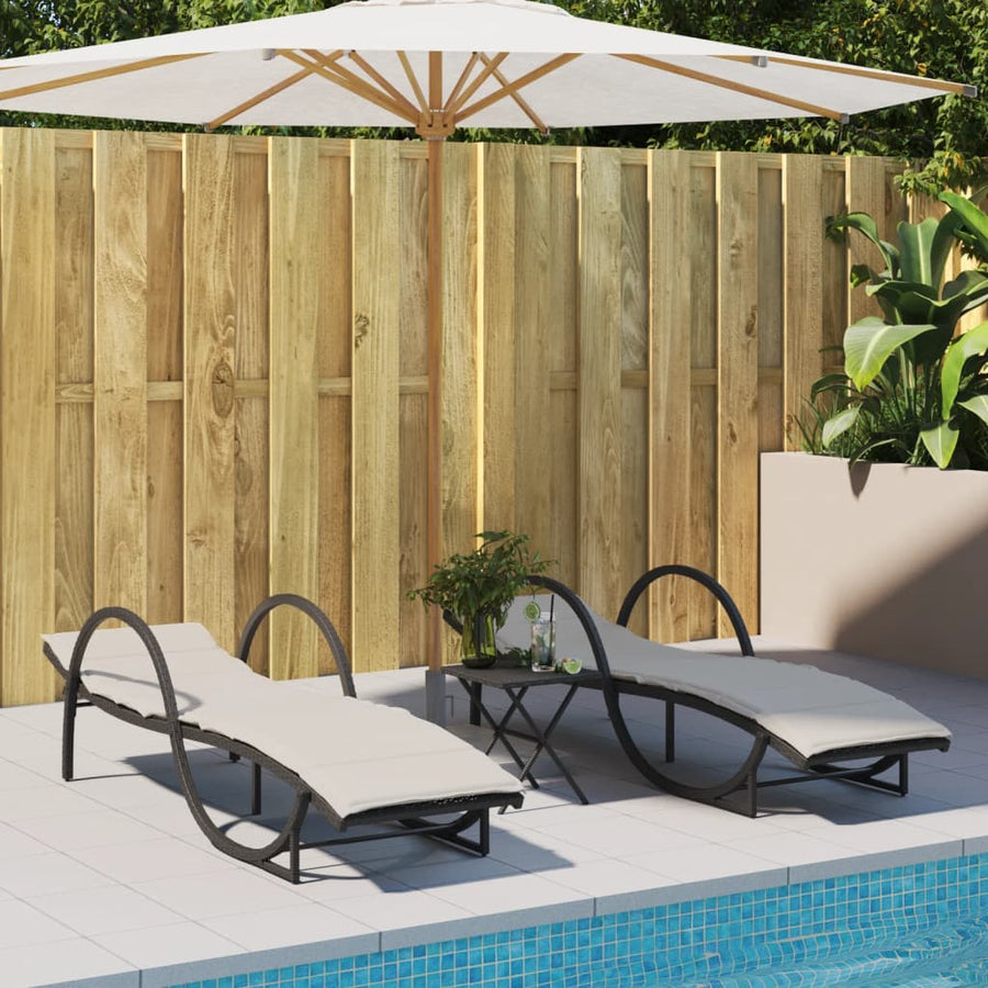 Ligbedden 2 st met kussens poly rattan zwart