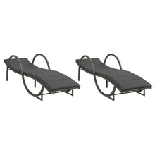 Ligbedden 2 st met kussens poly rattan grijs