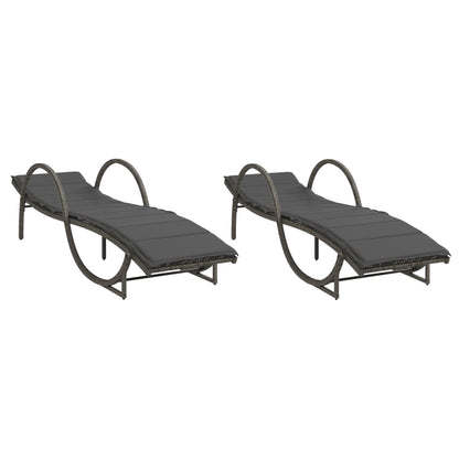 Ligbedden 2 st met kussens poly rattan grijs