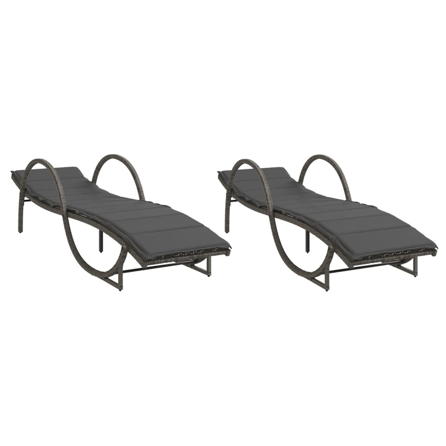 Ligbedden 2 st met kussens poly rattan grijs