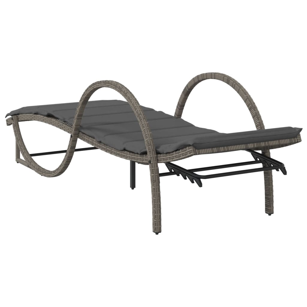 Ligbedden 2 st met kussens poly rattan grijs