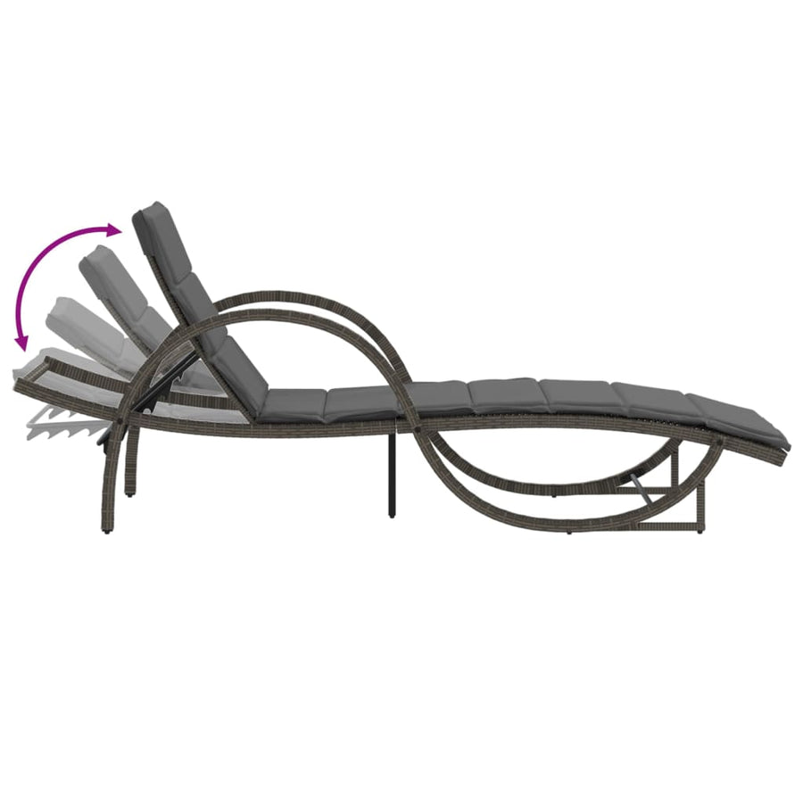 Ligbedden 2 st met kussens poly rattan grijs