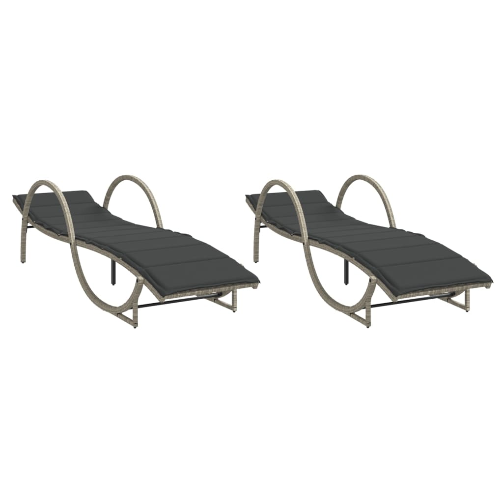Ligbedden 2 st met kussens poly rattan lichtgrijs