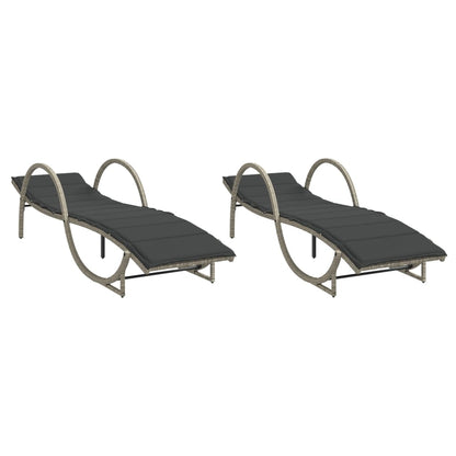 Ligbedden 2 st met kussens poly rattan lichtgrijs