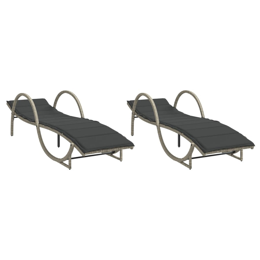 Ligbedden 2 st met kussens poly rattan lichtgrijs