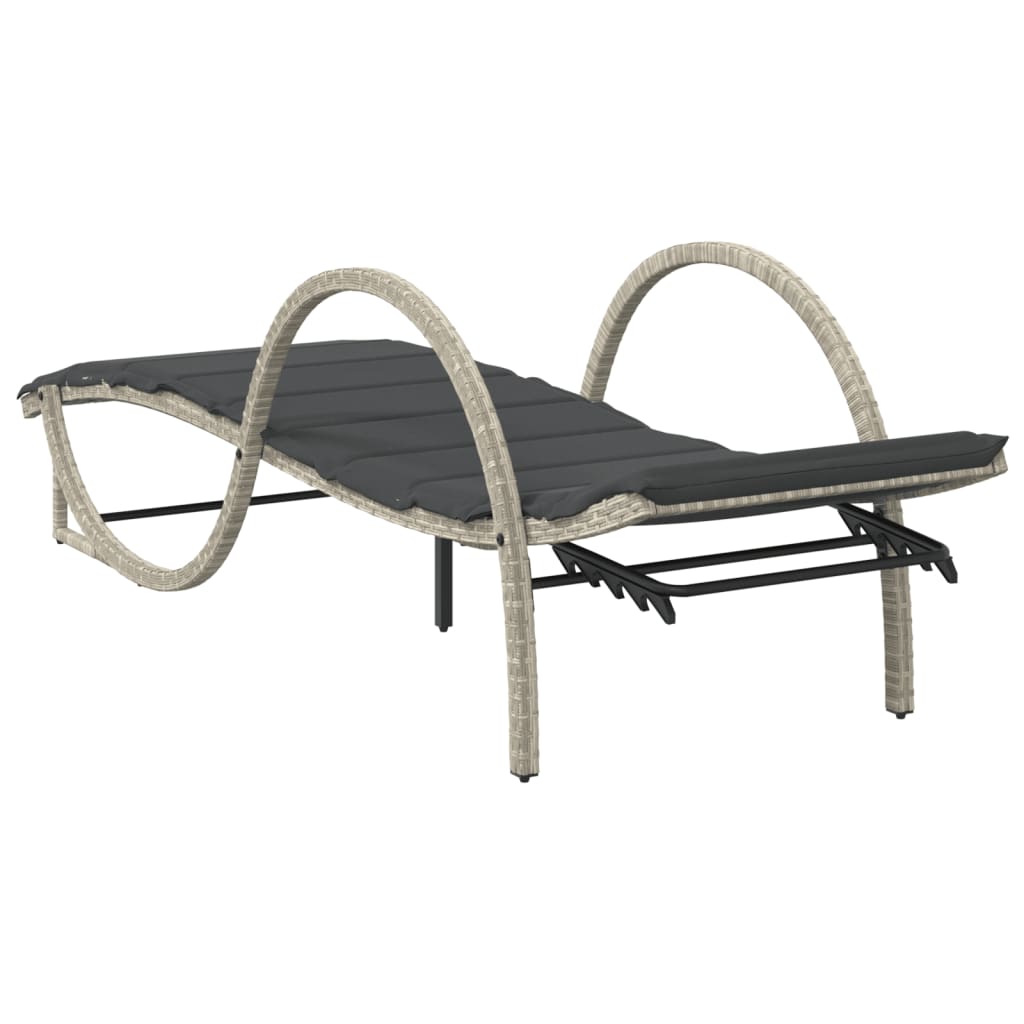 Ligbedden 2 st met kussens poly rattan lichtgrijs