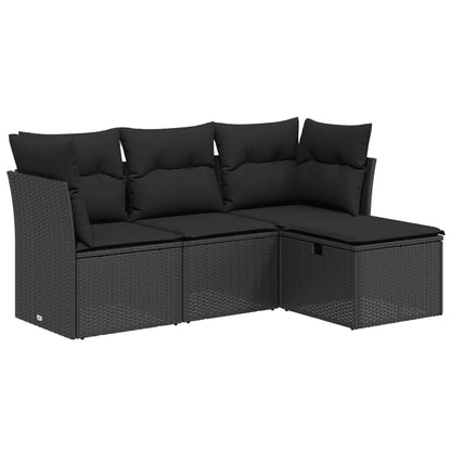 4-Delige Loungeset Met Kussens Poly Rattan Zwart
