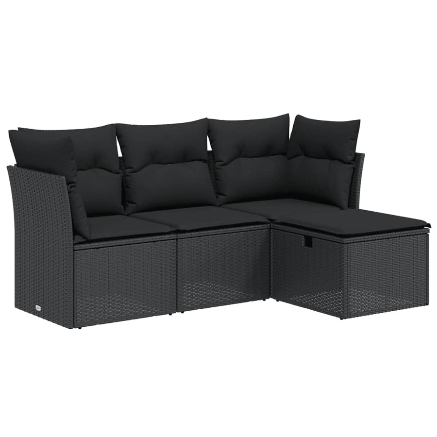 4-Delige Loungeset Met Kussens Poly Rattan Zwart