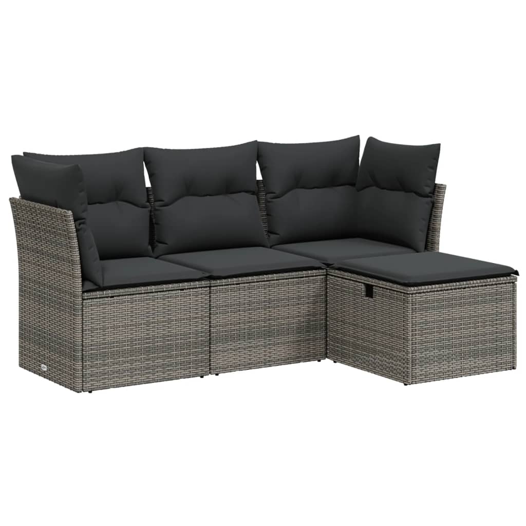 4-Delige Loungeset Met Kussens Poly Rattan Grijs