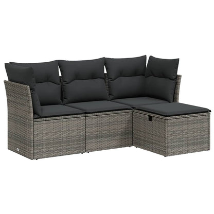 4-Delige Loungeset Met Kussens Poly Rattan Grijs