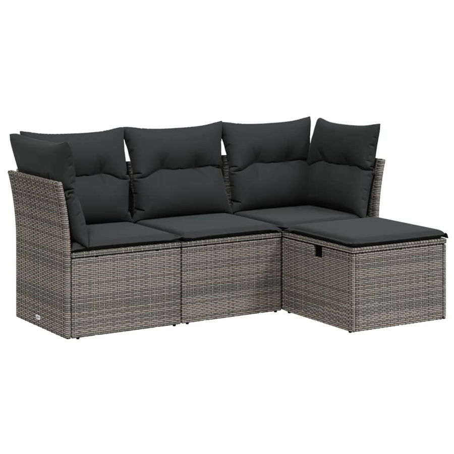 4-Delige Loungeset Met Kussens Poly Rattan Grijs