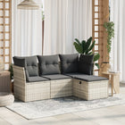 4-delige Loungeset met kussens poly rattan lichtgrijs