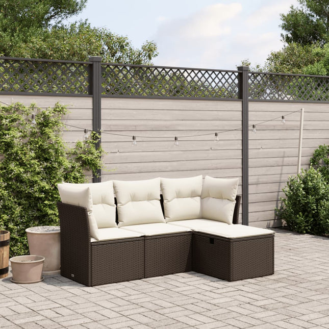 4-delige Loungeset met kussens poly rattan bruin