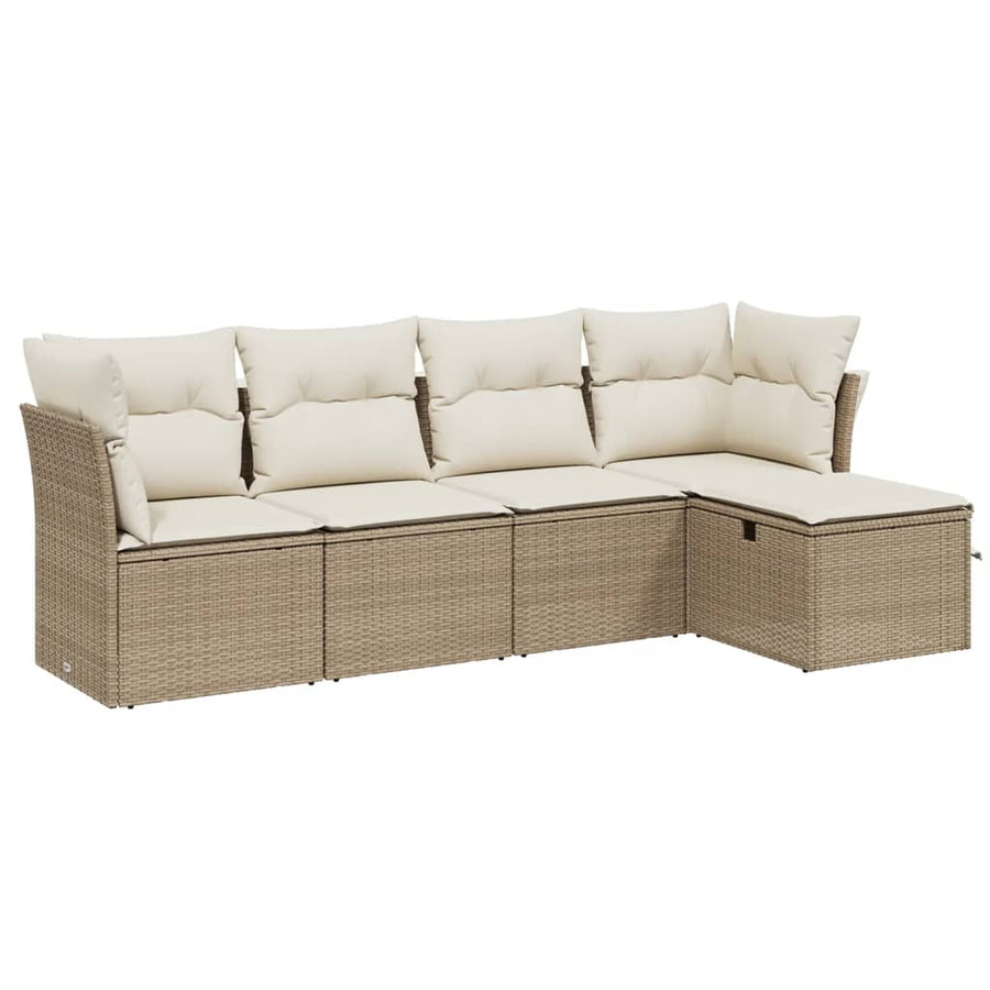 5-delige Loungeset met kussens poly rattan beige