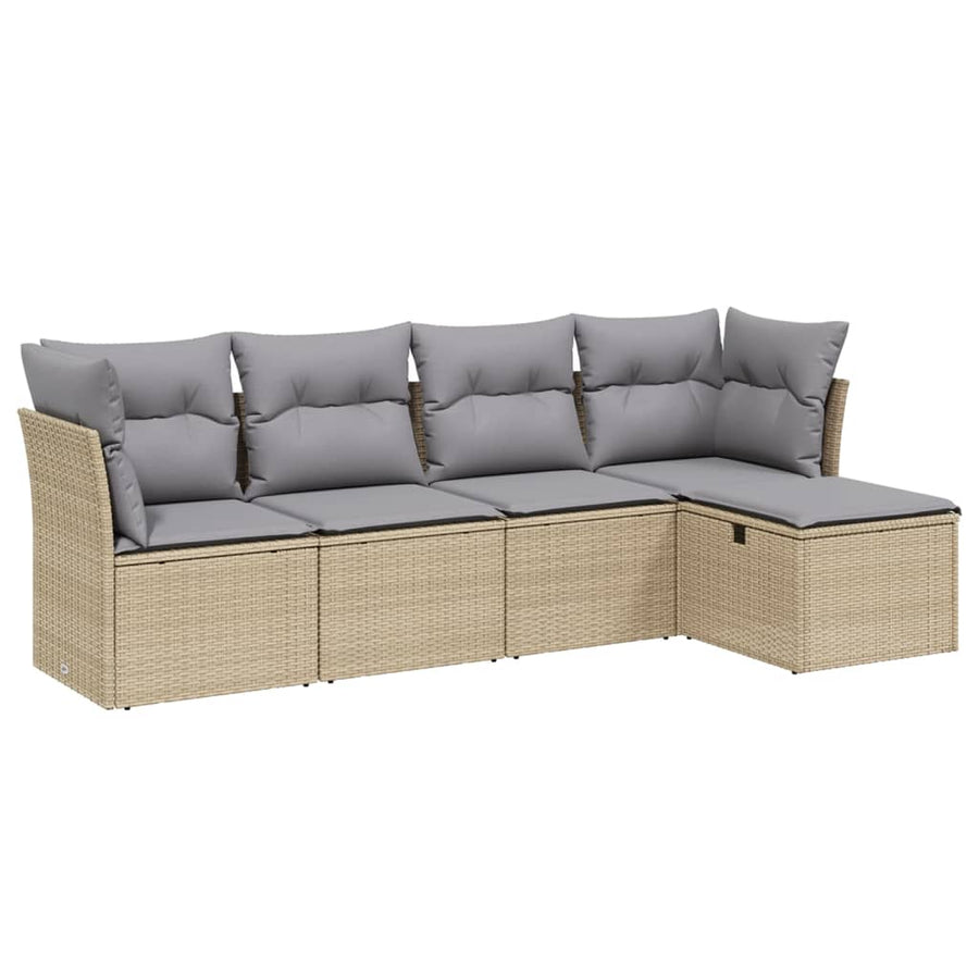 5-Delige Loungeset Met Kussens Poly Rattan Gemengd Beige