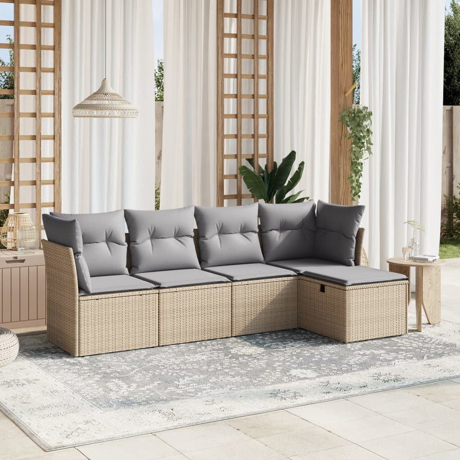 5-Delige Loungeset Met Kussens Poly Rattan Gemengd Beige