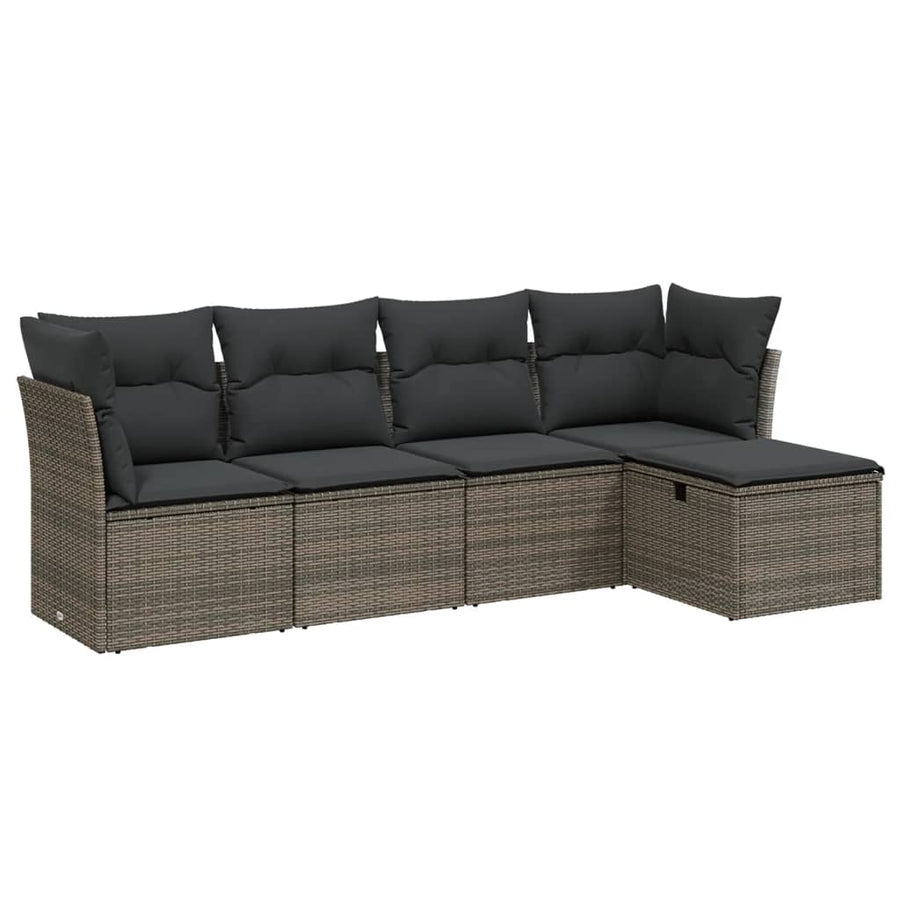 5-Delige Loungeset Met Kussens Poly Rattan Grijs